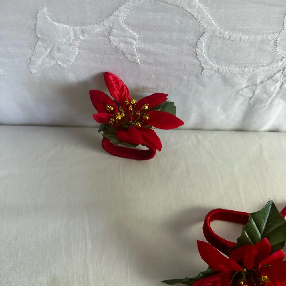 Set of 16 Red Poinsettias Custom Made DIY Christmas napkins holder